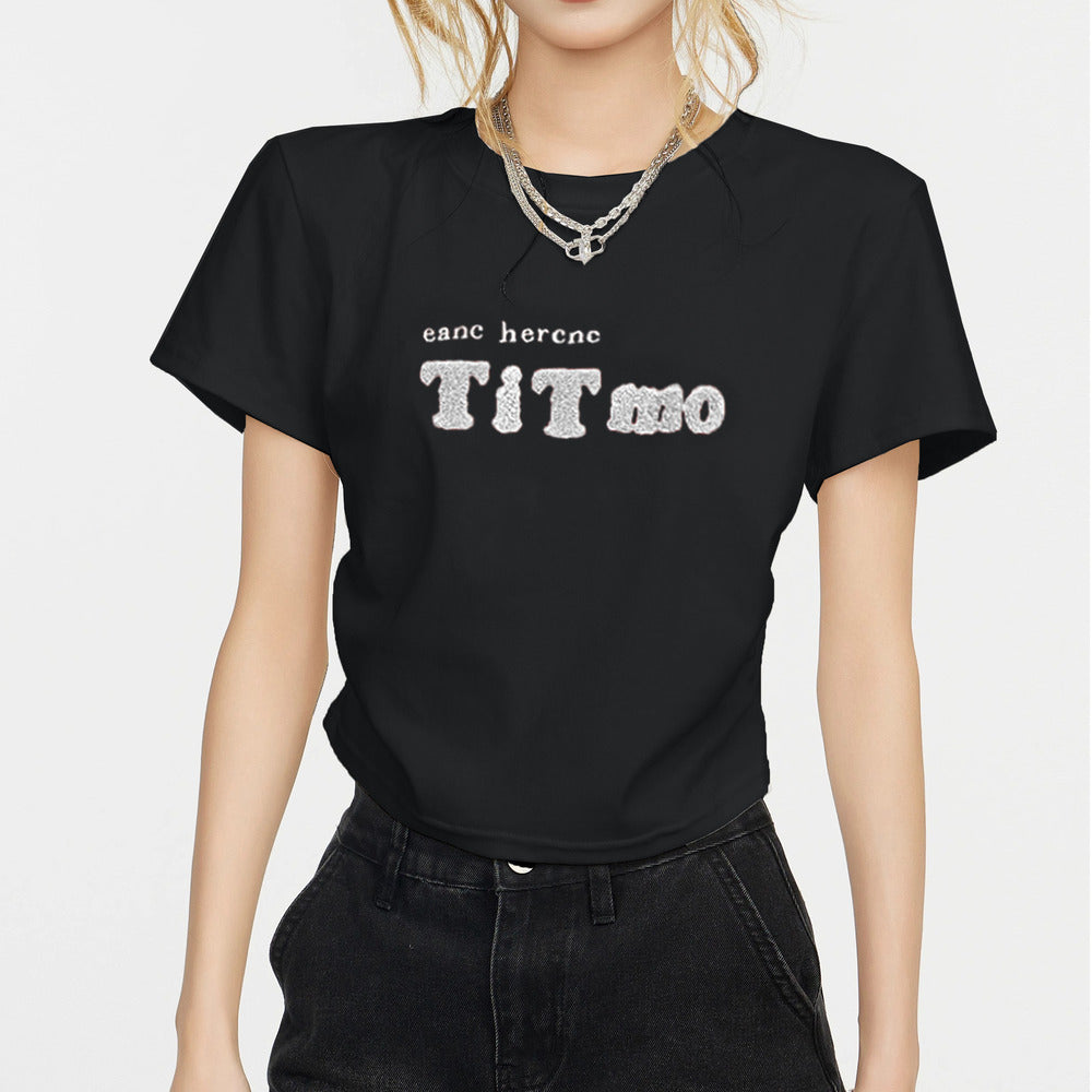 美式白色短袖刺繡T恤女夏季正肩設計感小眾修身短款上衣