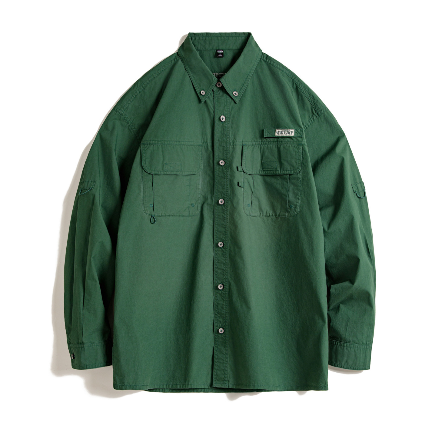 馬登工裝 美式復古多口袋襯衫外套綠色純棉疊穿長袖襯衣薄款男夏秋
