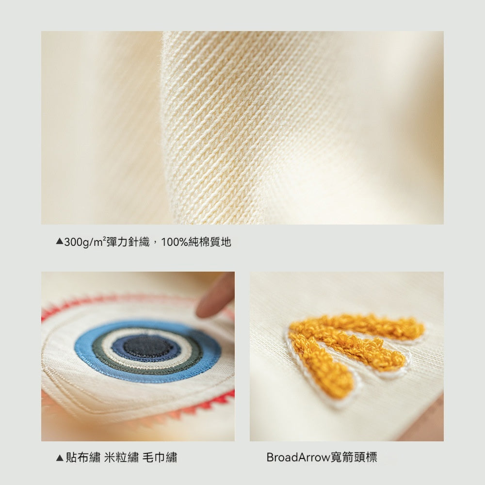 馬登女裝 美式復古守護之眼刺繡T恤純棉寬鬆短袖T恤Oversize上衣