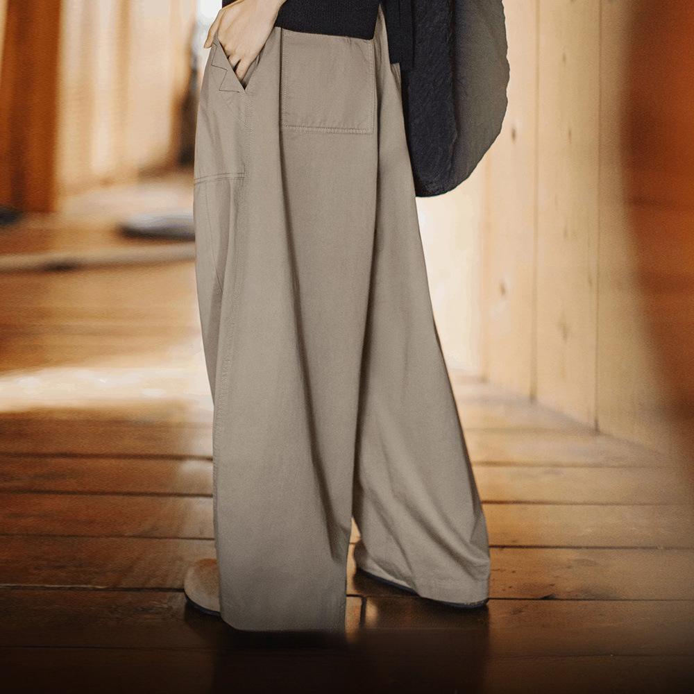 馬登女裝 夏日鬆弛感卡其色老錢風闊腿氣球褲復古工裝梨型顯瘦山本褲