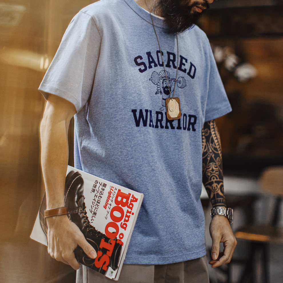 馬登工裝 美式復古植絨印花T恤純棉小眾休閒寬鬆短袖夏季