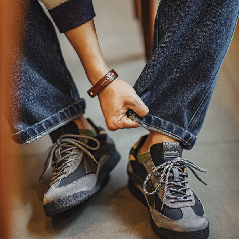 馬登男鞋 翼裝慢跑鞋復古休閒運動低幫薄底黑色德訓阿甘鞋