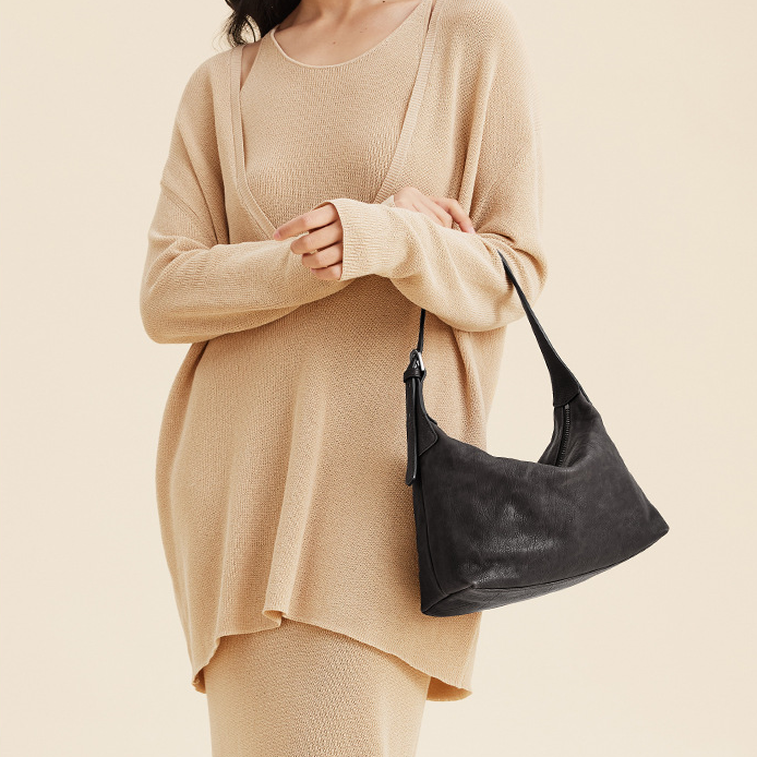 腋下Hobo包頭層植鞣牛皮通勤包包休閒真皮餃子包女