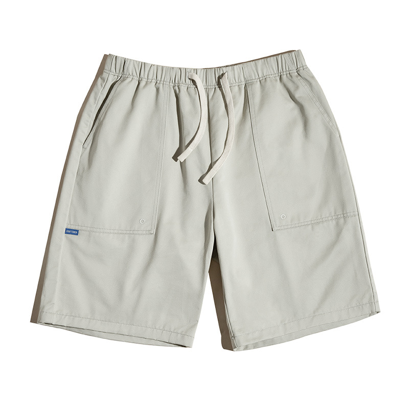 馬登工裝 法式復古純棉短褲鬆緊腰美式五分休閒寬鬆沙灘褲男春夏