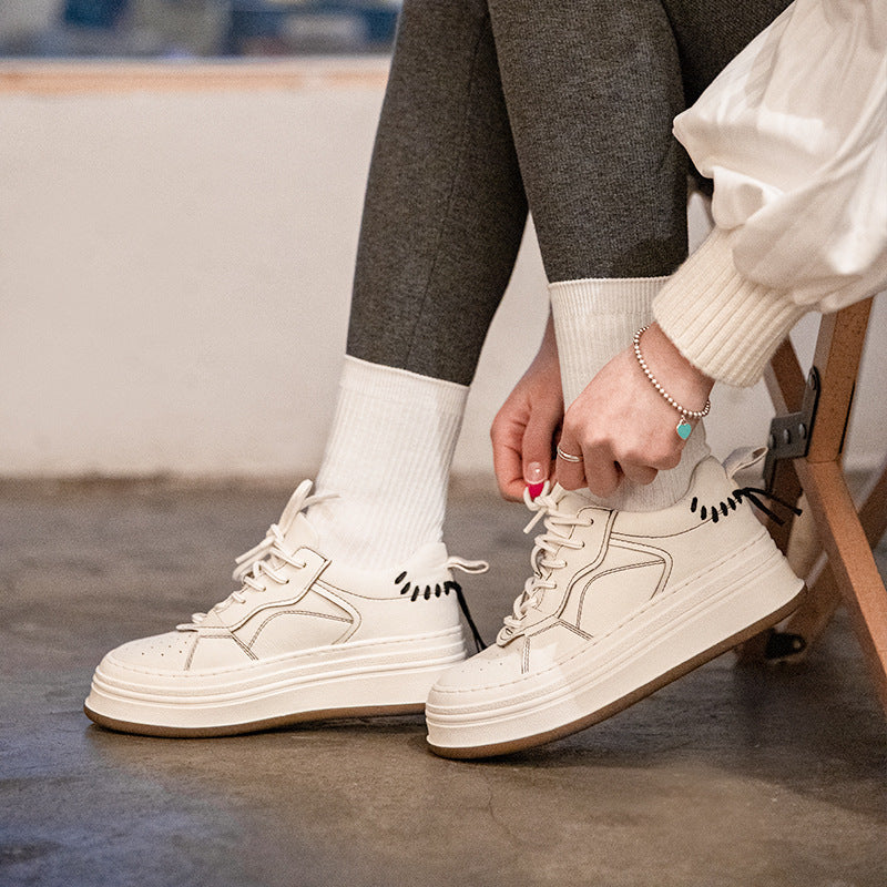 馬登女裝 天空之境厚底小白鞋小眾設計休閒鞋學生低幫透氣運動板鞋