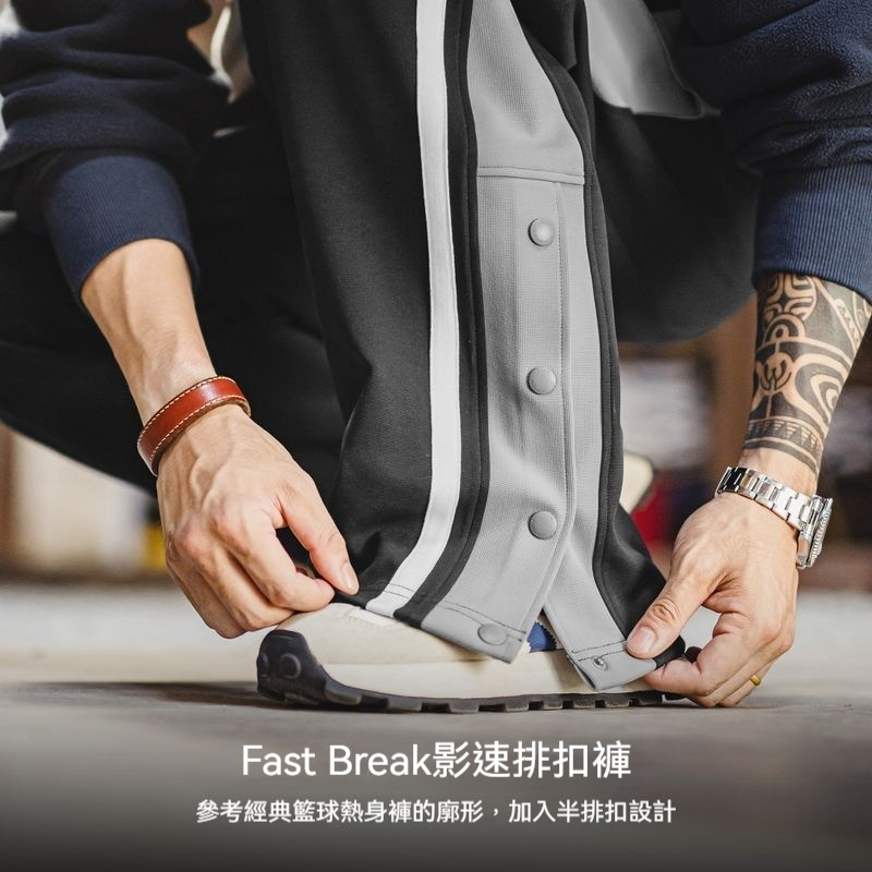馬登工裝 美式籃球排扣褲直筒運動衛褲休閒黑色條紋長褲子男秋冬