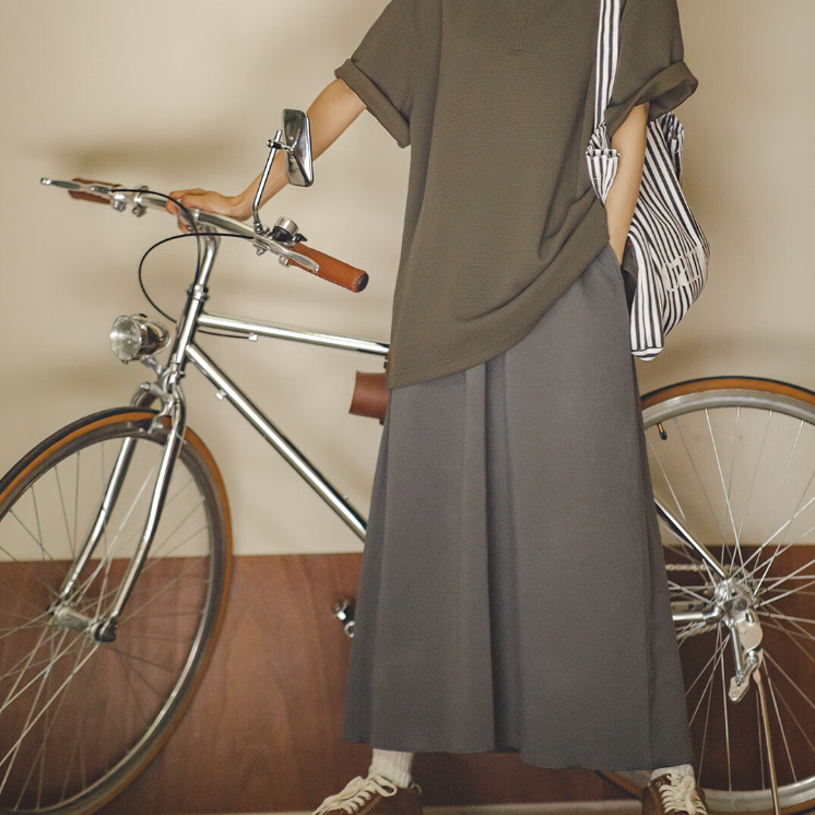 馬登女裝 復古抽繩高腰A字半身長裙休閒慵懶風衛衣裙