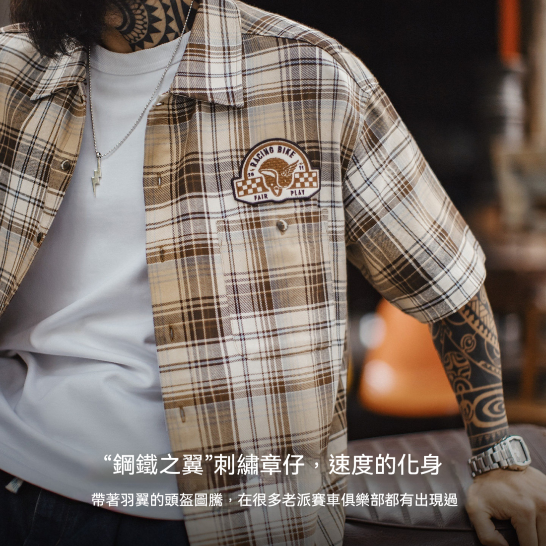 馬登工裝 美式復古寬鬆格子短袖印花襯衫日系休閒風薄款外套男士夏