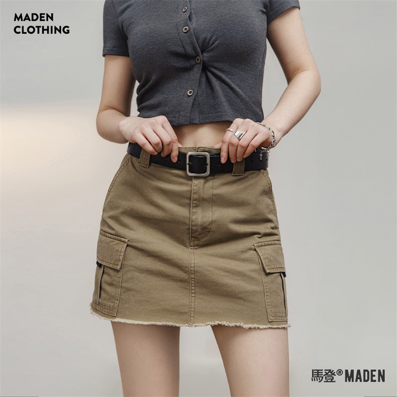 馬登女裝 美式復古包臀裙高腰純棉短款半身裙顯瘦短裙辣妹夏