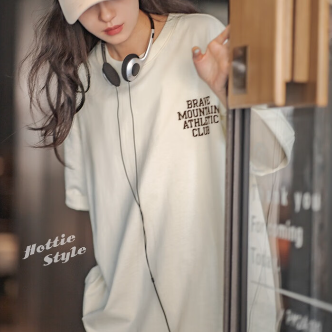 馬登女裝 美式休閒馬卡龍色短袖T恤寬鬆純棉字母印花情侶套頭衫