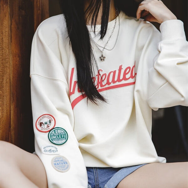 馬登女裝 美式休閒套頭衛衣撞色拼接插肩袖學院風長袖上衣外套秋