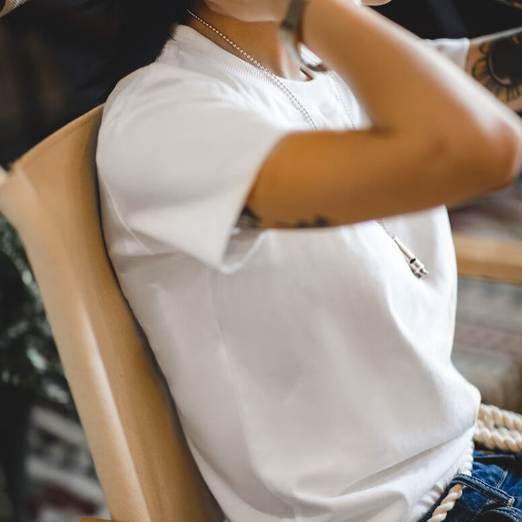 馬登女裝 基礎鹽系短袖打底衫黑白Tee純棉半袖顯瘦無感內搭正肩T恤