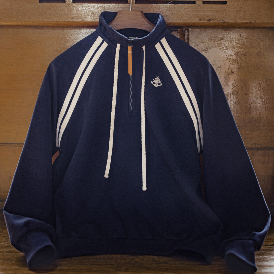 馬登女裝 美式復古學院風藏青色半拉鍊立翻高領套頭衛衣秋冬