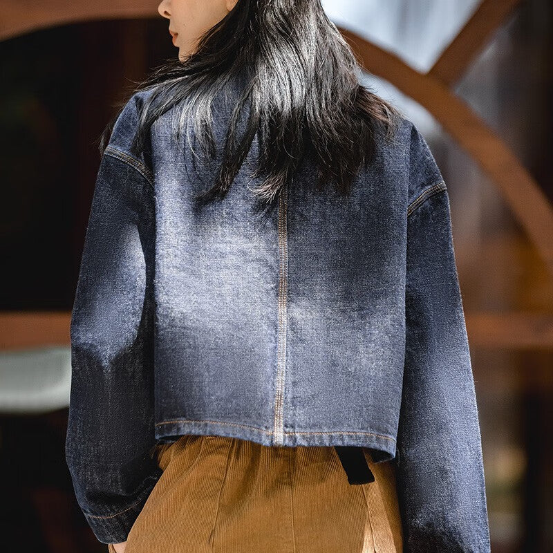 馬登女裝 復古水洗丹寧牛仔外套多口袋設計感小眾寬鬆休閒上衣