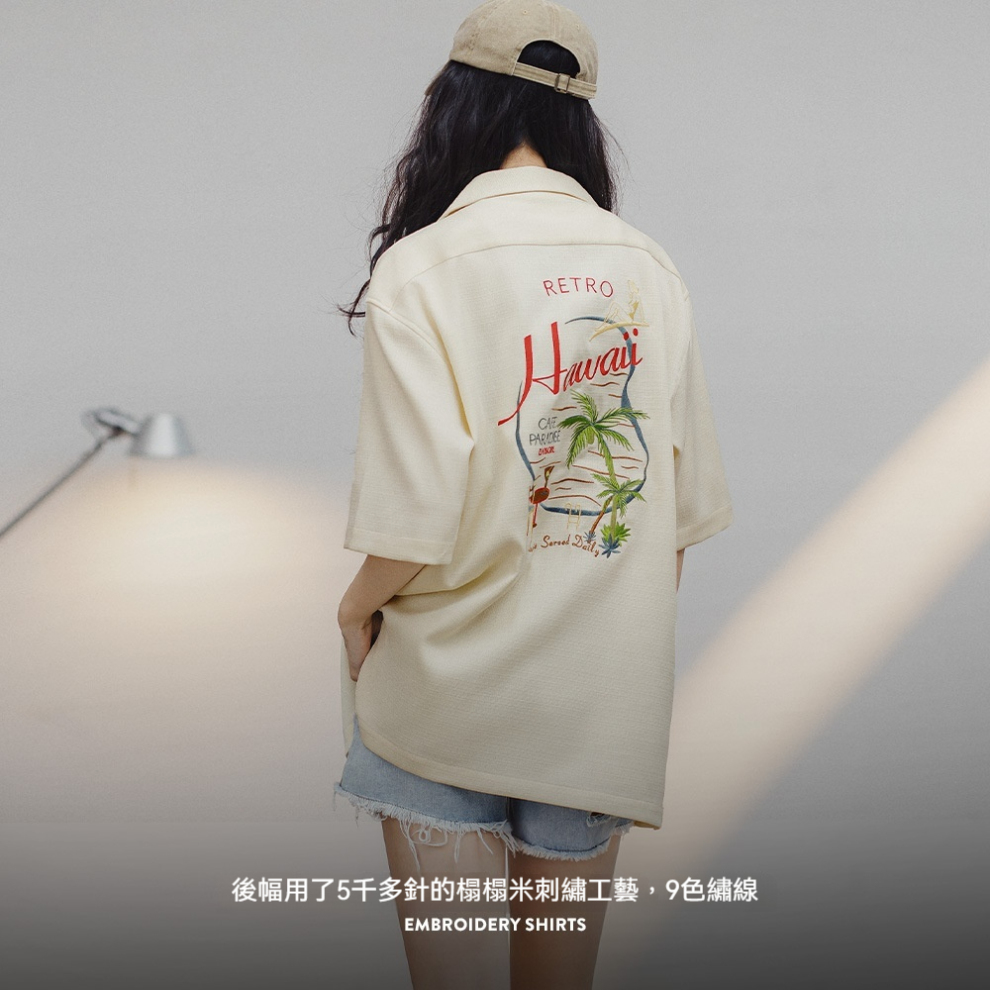 馬登女裝 夏威夷刺繡襯衫設計感寬鬆休閒T恤美式復古短袖襯衣夏季