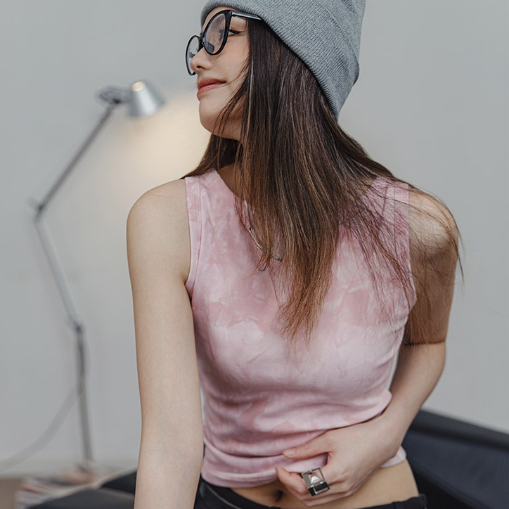 馬登女裝 針織紮染收腰工字背心甜辣吊帶無袖內搭顯瘦上衣