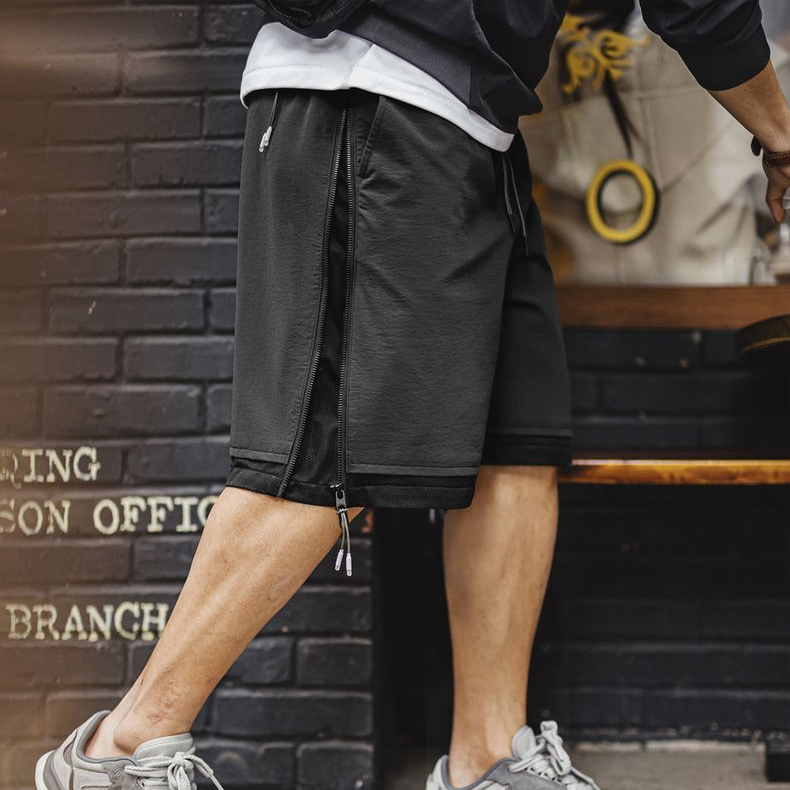 馬登工裝 美式戶外機能側拉鍊短褲日系寬鬆透氣運動五分褲夏季