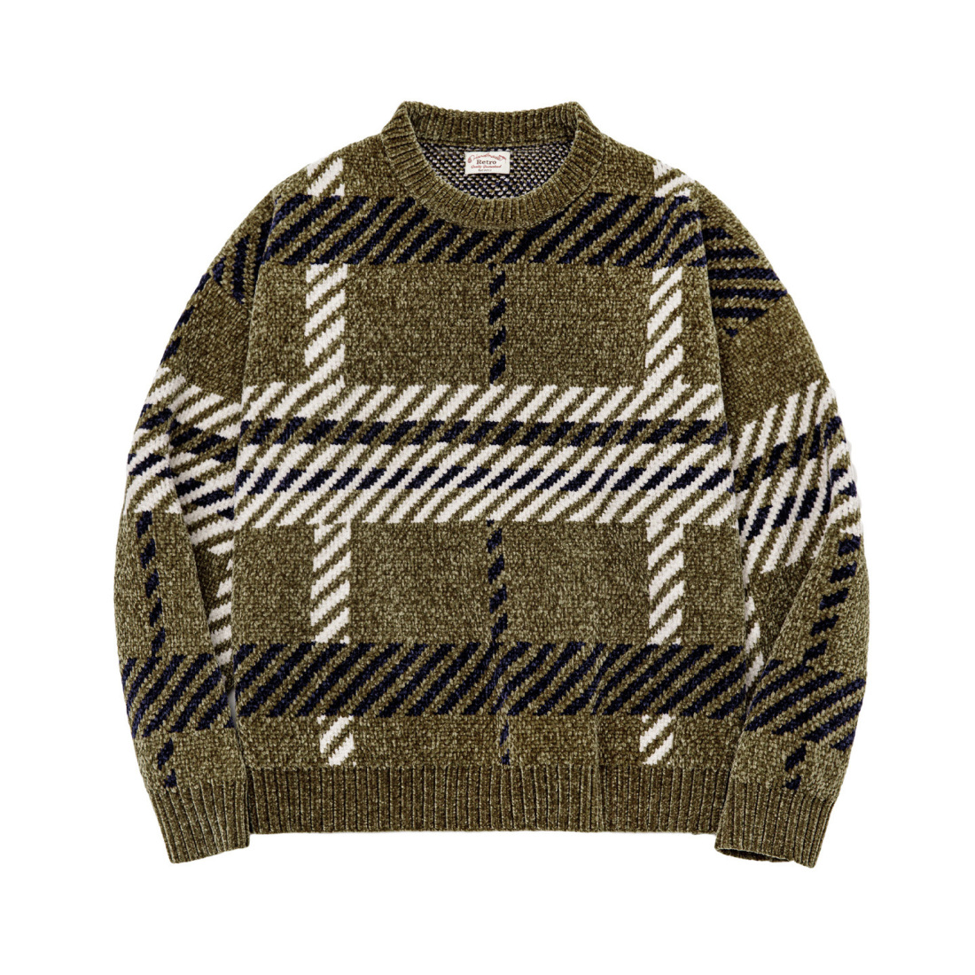 馬登女裝 復古雪尼爾格紋寬鬆聖誕節新年套頭保暖加厚毛衣軟糯針織衫秋冬