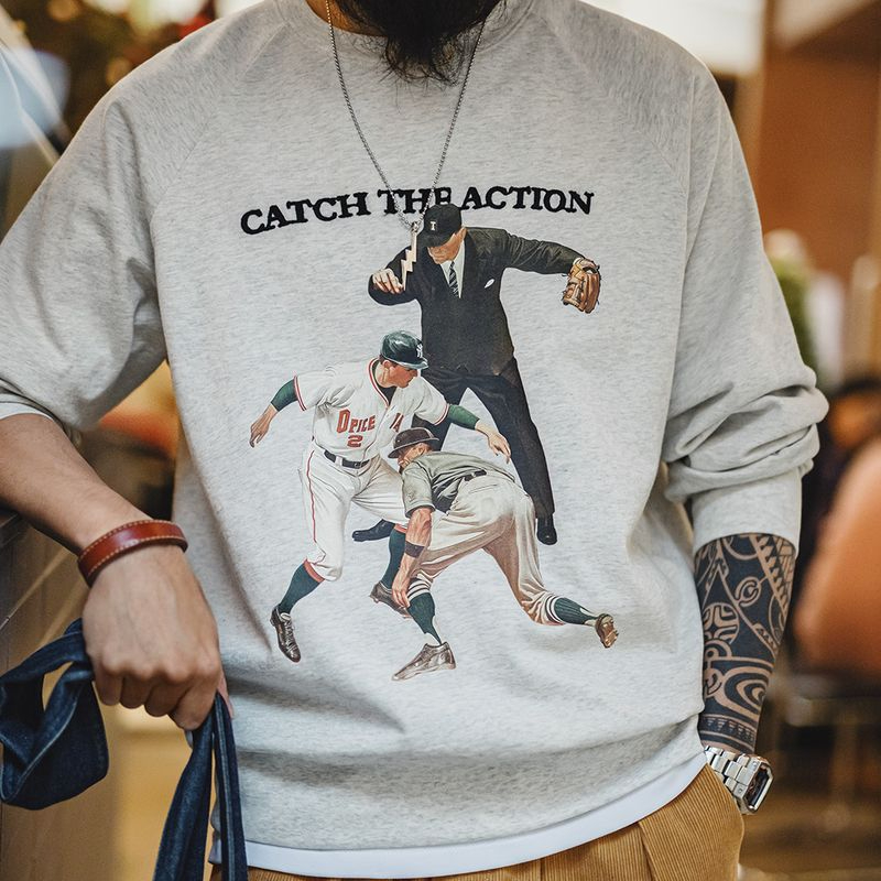 馬登工裝 美式復古棒球印花衛衣重磅字母刺繡寬鬆休閒上衣男生春季