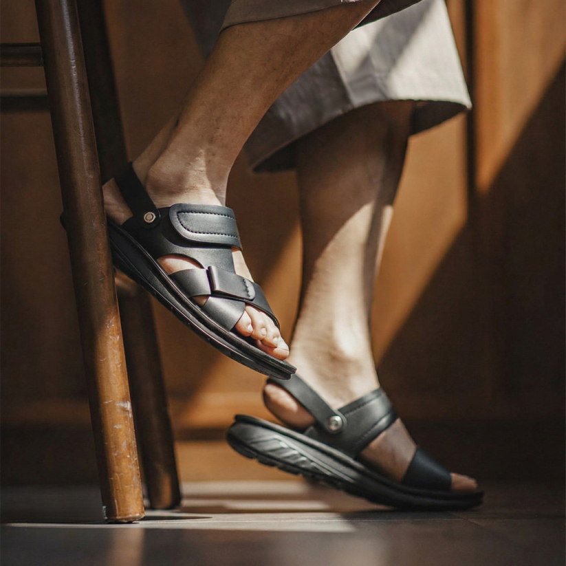 馬登男鞋 夏季皮凉鞋兩穿沙灘鞋真皮商務開車凉拖鞋爸爸鞋