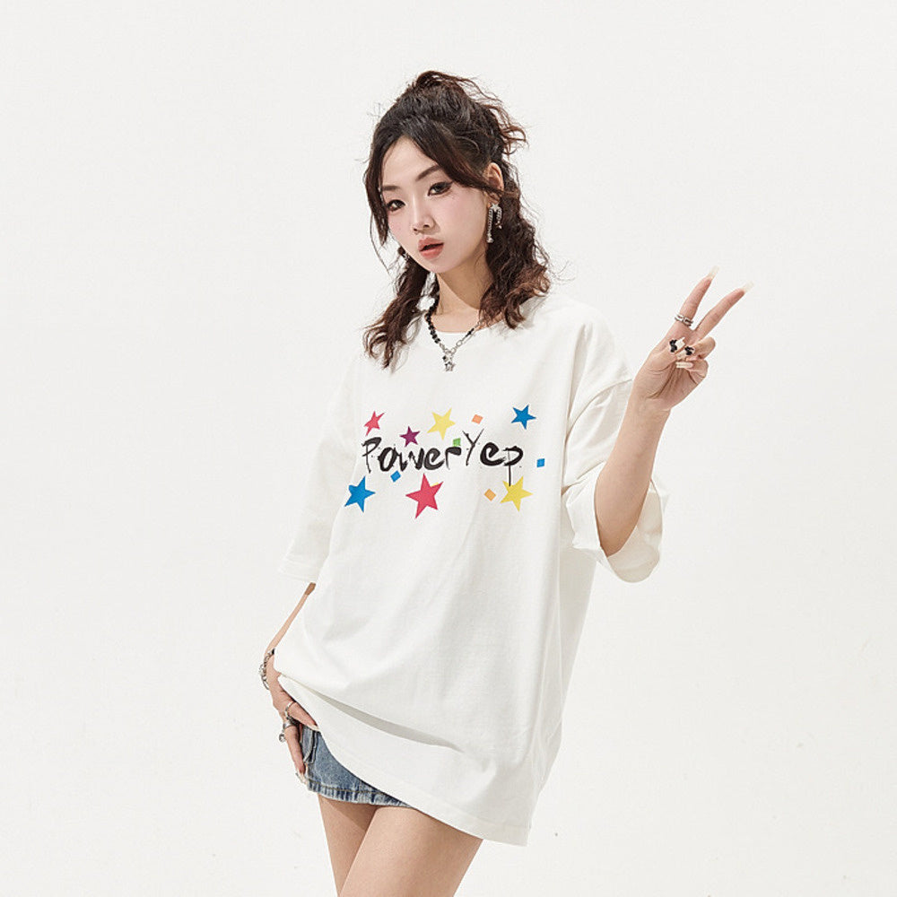 美式復古印花短袖T恤女寬鬆Oversize情侶上衣