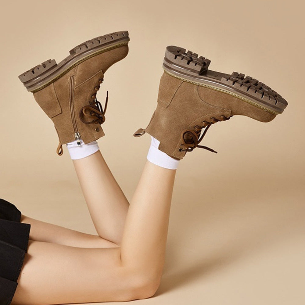 英倫風復古馬丁靴女秋冬靴子內增高加絨工裝短靴