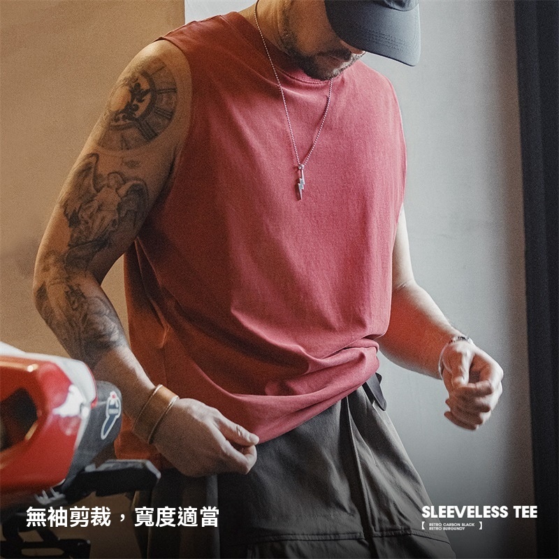 馬登工裝 美式復古硬漢做舊背心純棉運動健身打底坎肩無袖T恤夏