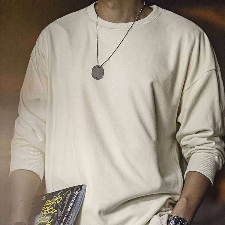 馬登工裝 美式雙面磨毛仿德絨長袖T恤基礎款寬鬆圓領保暖上衣男秋