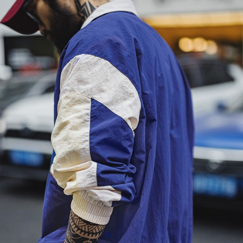 馬登工裝 美式復古拼接撞色賽車夾克刺繡耐磨機車休閒外套男春