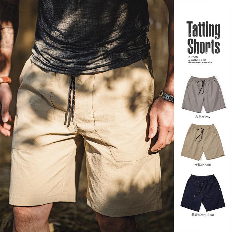 馬登工裝 戶外休閑梭織短褲大口袋褶皺寬松直筒抽繩尼龍五分褲
