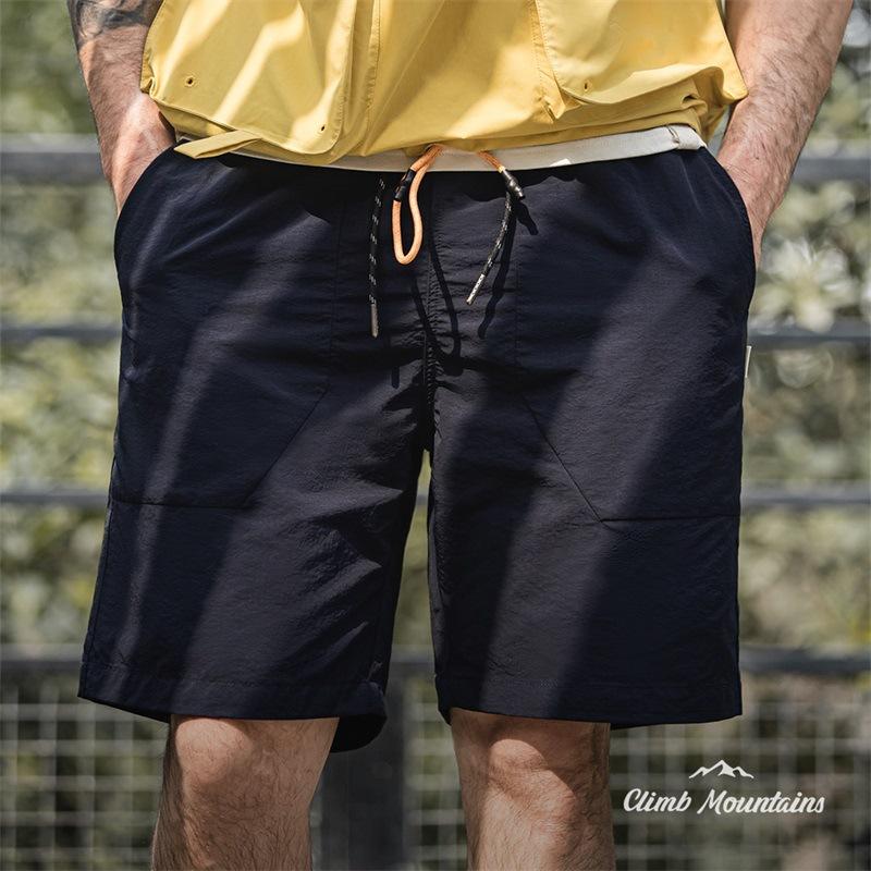 馬登工裝 戶外休閑梭織短褲大口袋褶皺寬松直筒抽繩尼龍五分褲