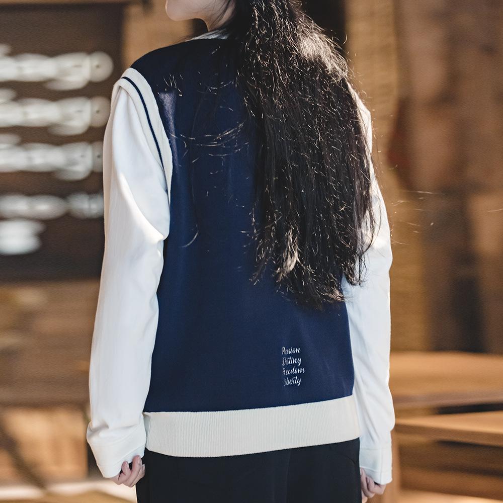 馬登工裝 男女同款學院風針織馬甲背心圓領套頭毛衣無袖疊穿上衣