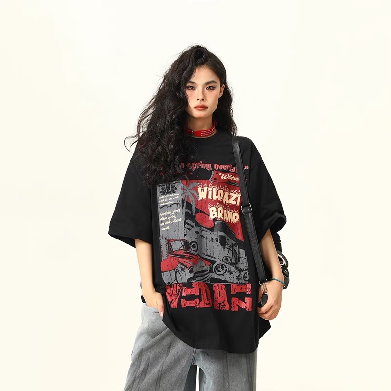 美式復古Vintage短袖T恤女小眾印花新款潮流情侶上衣