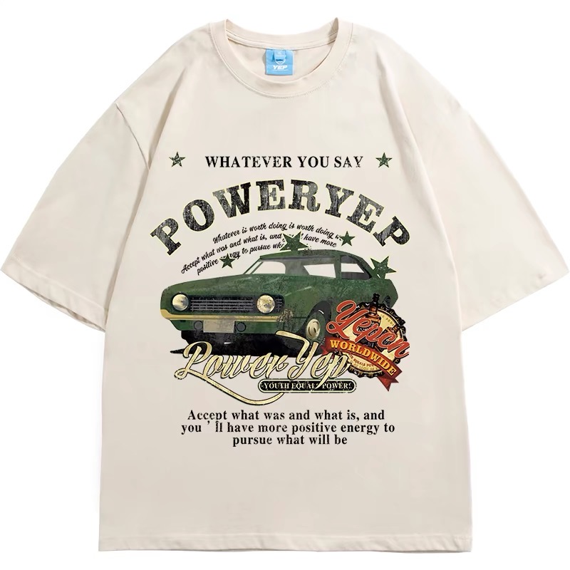 美式復古牛油果綠純棉短袖T恤女小眾半袖寬鬆Oversize情侶上衣