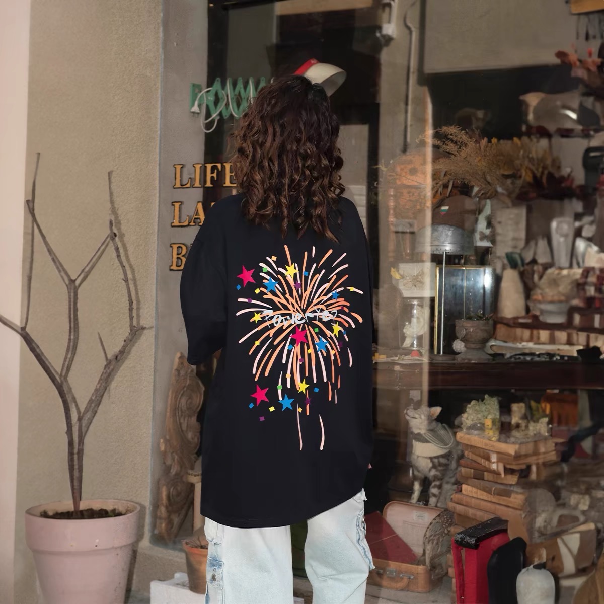 美式復古印花短袖T恤女寬鬆Oversize情侶上衣