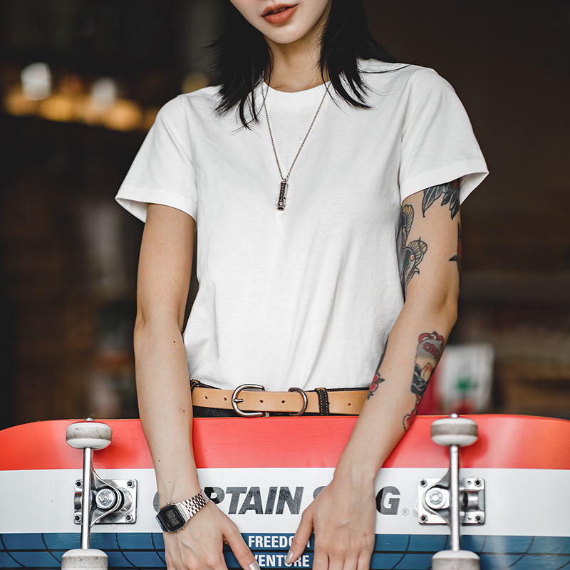 馬登女裝 基礎鹽系短袖打底衫黑白Tee純棉半袖顯瘦無感內搭正肩T恤