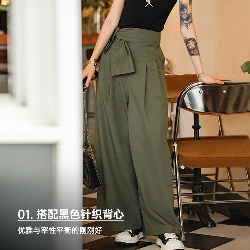 馬登女裝 復古工裝直筒寬松闊腿背帶褲個性顯瘦高腰長褲