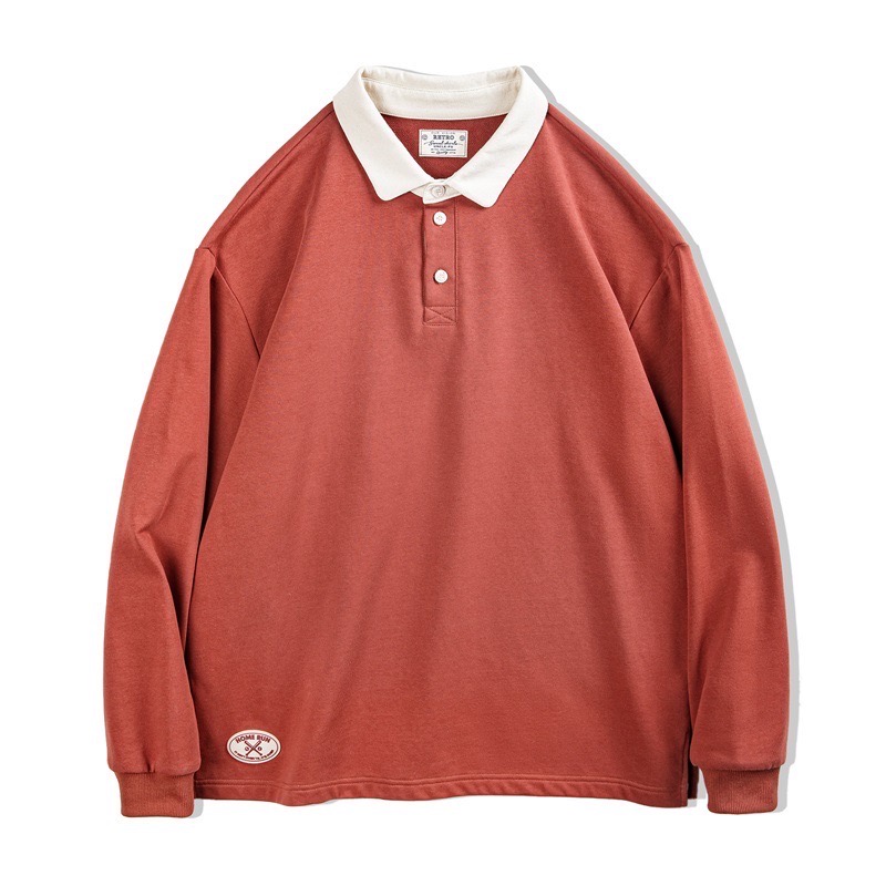 馬登女裝 美式復古長袖Polo衫衛衣撞色T恤打底衫寬鬆上衣