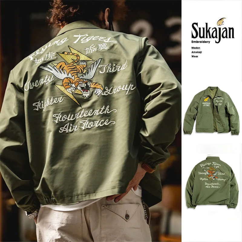 馬登工裝 復古飛虎隊A2飛行夾克刺繡翻領棒球服外套