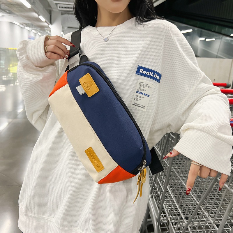 日系原宿撞色ins潮牌旅行情侶胸包嘻哈蹦迪腰包小方斜挎包