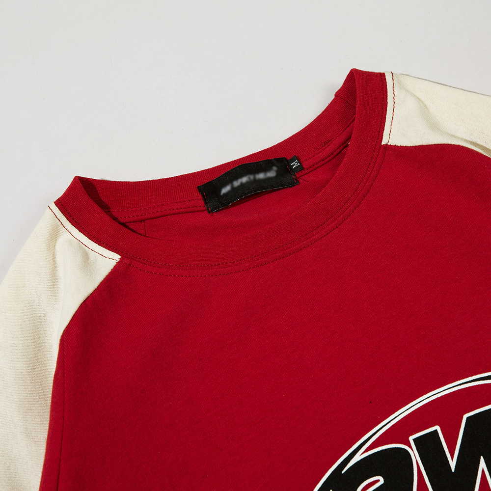 美式運動拼接短袖T恤女寬鬆純棉ins街潮字母情侶Tee