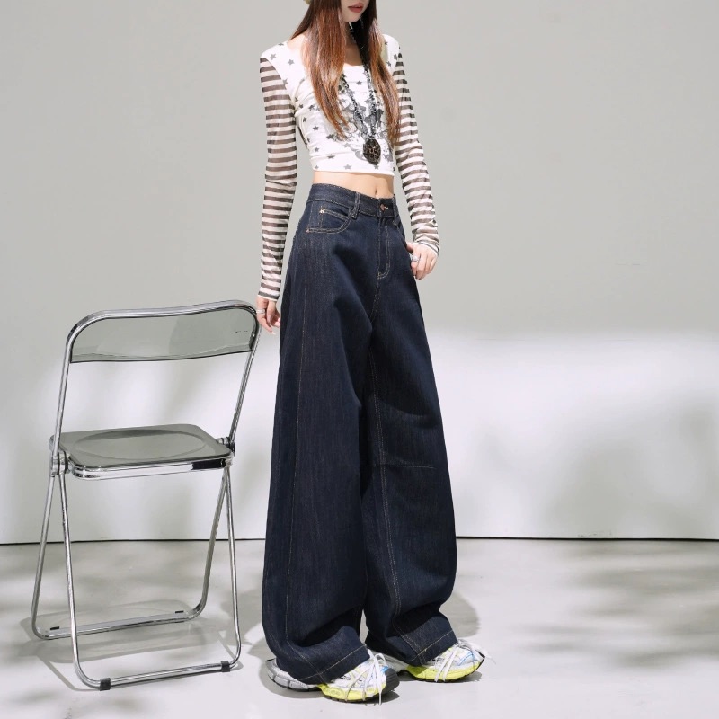 美式復古寬鬆簡約設計感彎刀褲直筒牛仔褲慵懶風潮流時尚長褲