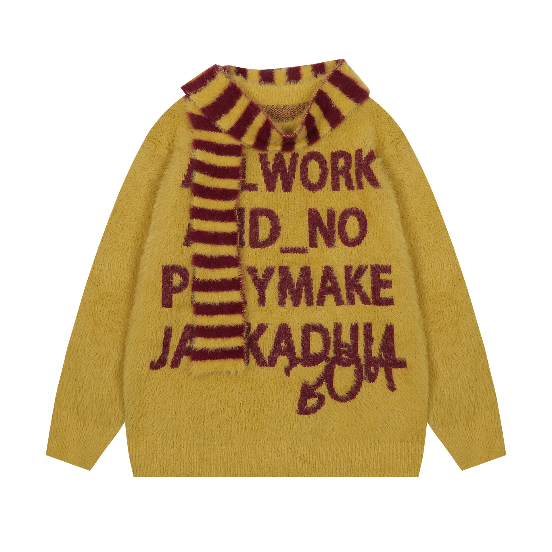 美式復古字母提花氛圍感圍巾針織衫毛衣女秋冬慵懶風寬鬆上衣