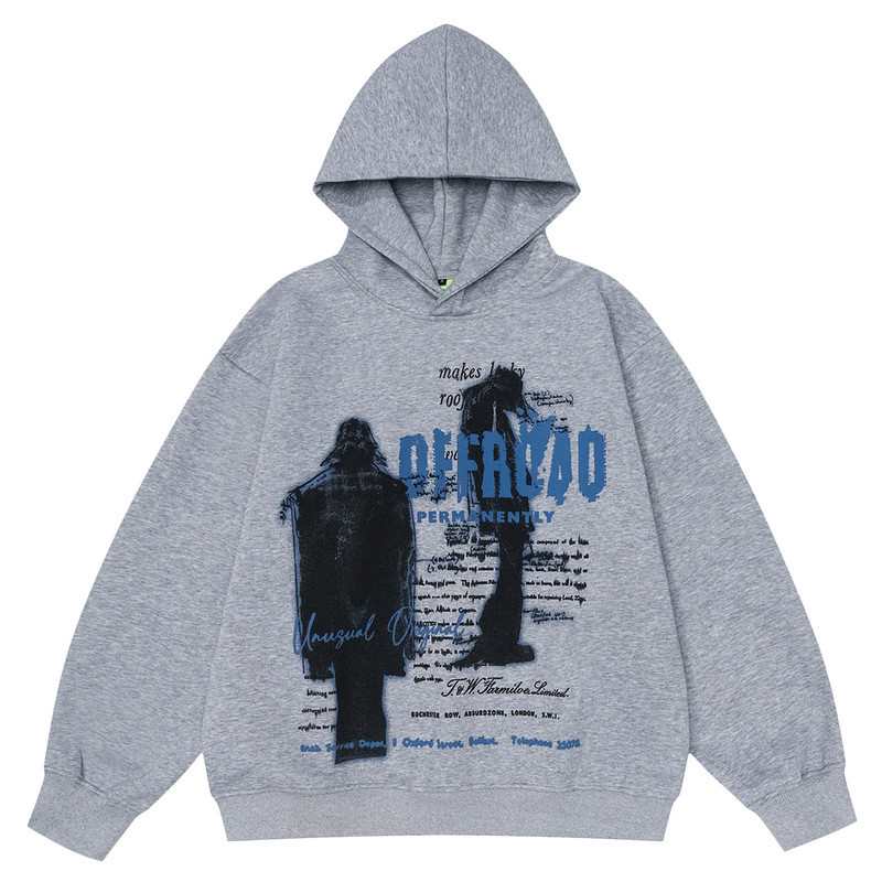 美式復古嘻哈小眾設計印花連帽衛衣寬鬆潮牌慵懶風百搭情侶帽衫