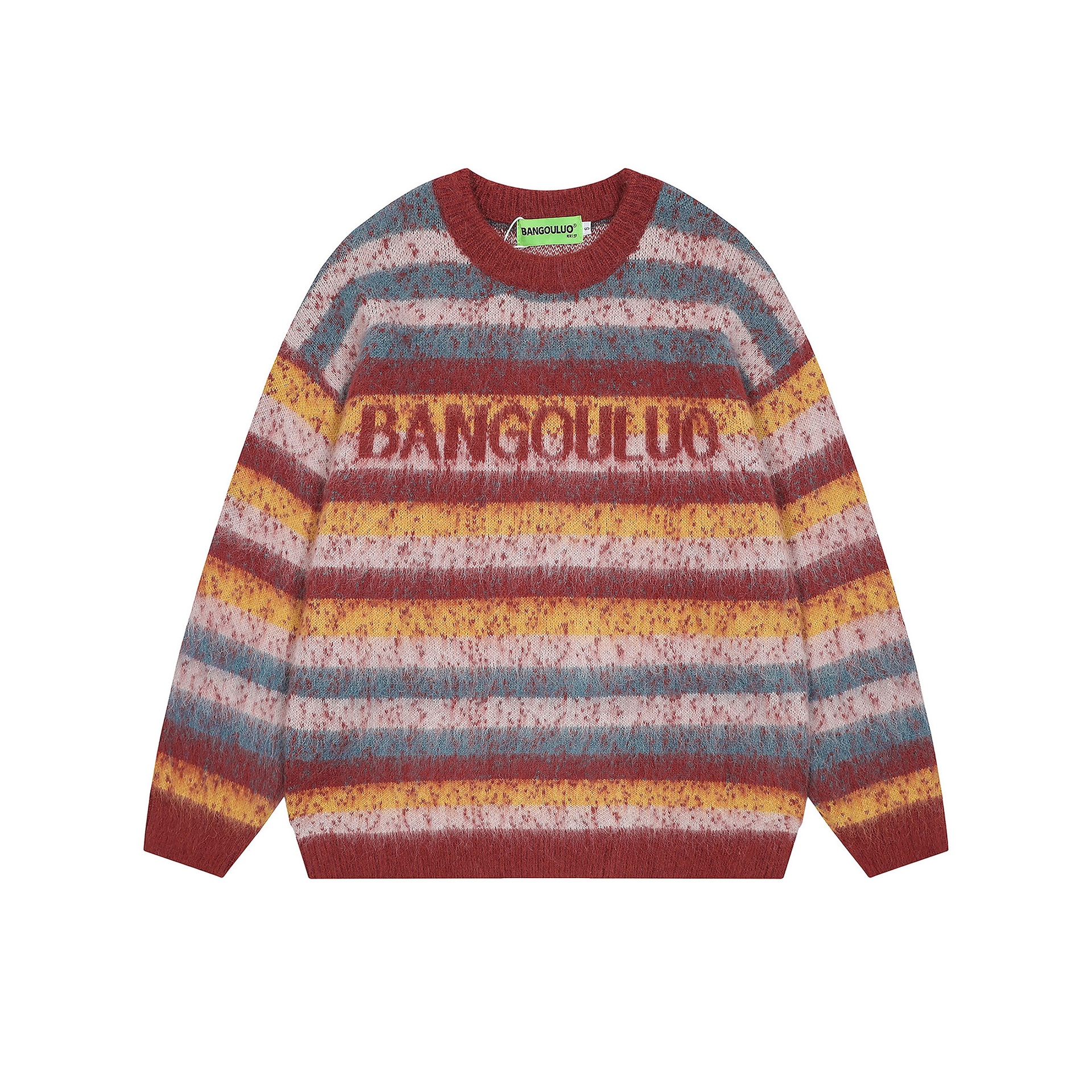 美式復古彩色條紋設計感毛衣寬鬆慵懶風套頭針織毛衣