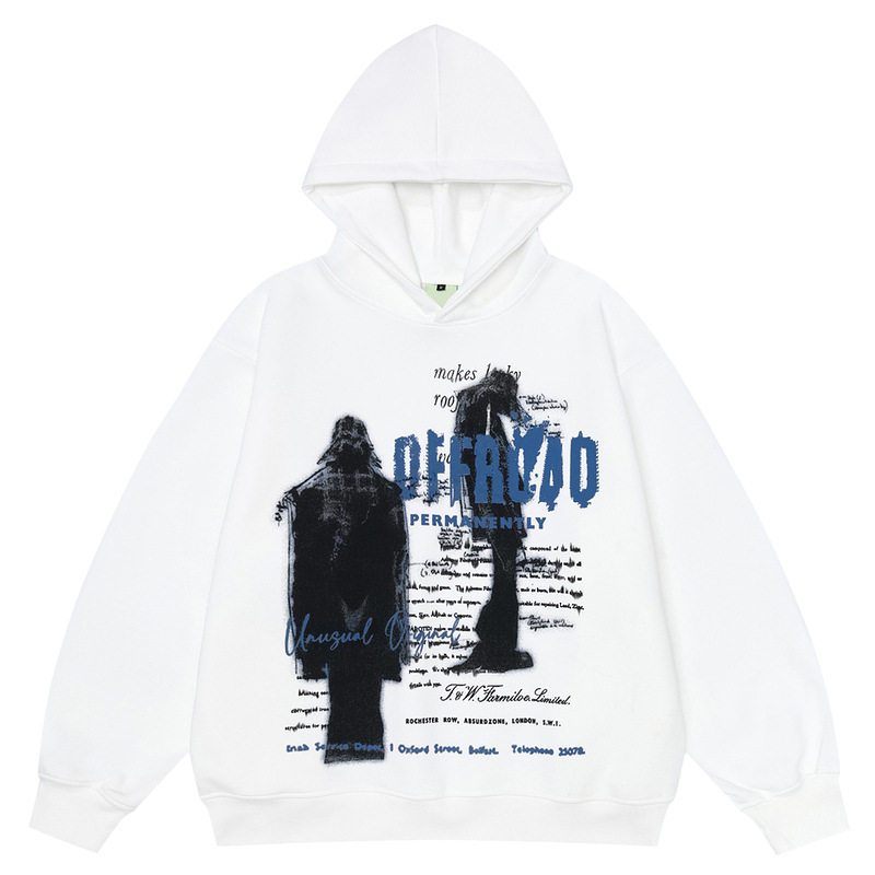 美式復古嘻哈小眾設計印花連帽衛衣寬鬆潮牌慵懶風百搭情侶帽衫