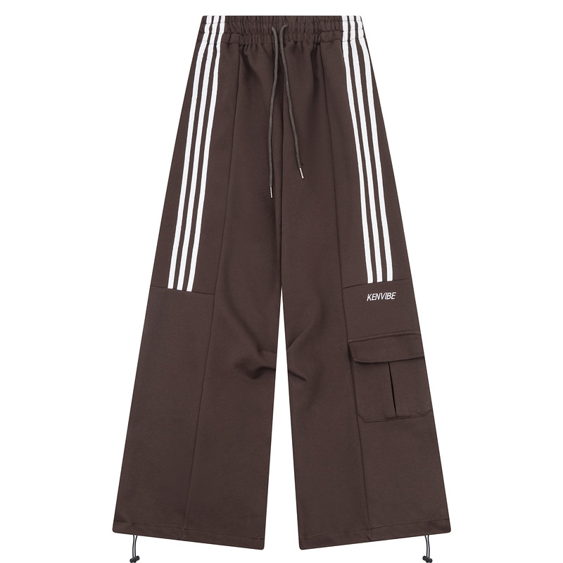 美式復古三條槓運動休閒褲寬鬆闊腿工裝褲情侶垂感直筒褲