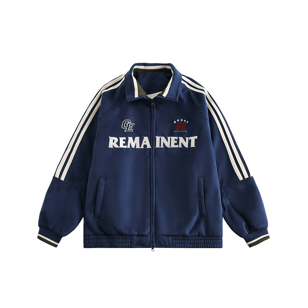美式復古字母刺繡麂皮絨棒球服寬鬆學院風情侶夾克外套