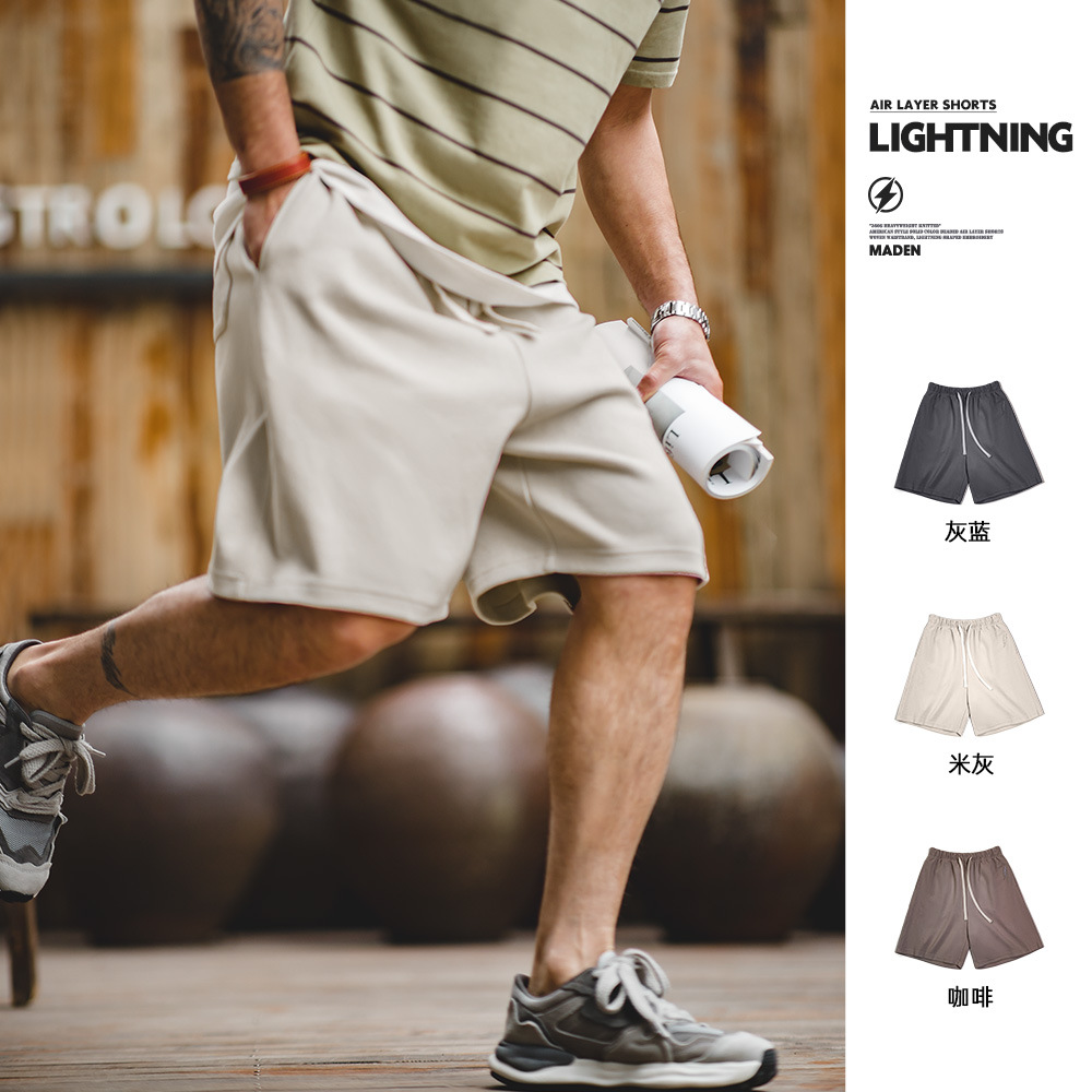 馬登工裝 美式重磅珠地空氣層短褲針織刺繡運動五分衛褲