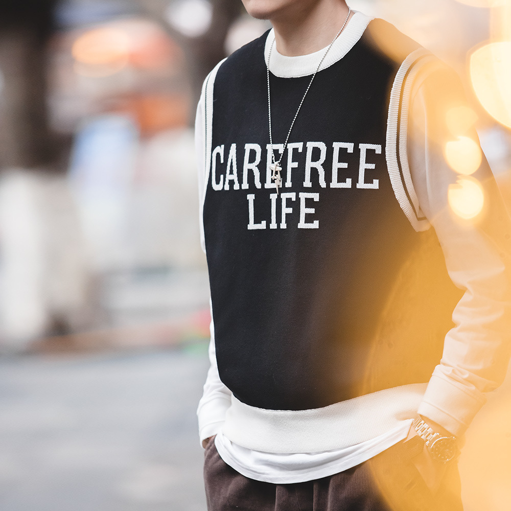 馬登工裝 男女同款學院風針織馬甲背心圓領套頭毛衣無袖疊穿上衣